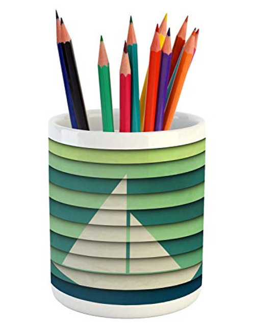 Ambesonne Marine Pencil Pen Holder, Paper Boat Design on Horizontal Stripes Colorful Composition Nautical, Printed Ceramic Pencil Pen Holder for Desk Office Accessory, Pale Green Teal and Cream Ambesonne Marine Pencil Pen Holder, Paper Boat Design on Horizontal Stripes Colorful Composition Nautical, Printed Ceramic Pencil Pen Holder for Desk Office Accessory, Pale Green Teal and Cream