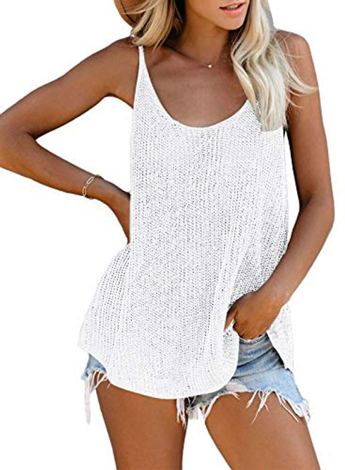 Zecilbo Women Summer Scoop Neck Strappy Tank Tops Loose Casual Sleeveless Shirts Camis Blouses White Small Zecilbo Women Summer Scoop Neck Strappy Tank Tops Loose Casual Sleeveless Shirts Camis Blouses White Small