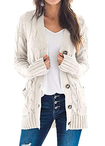 Ru Sweet Women's Open Front Long Sleeve Chunky Knit Cardigan Sweaters Loose Outwear Coat Beige