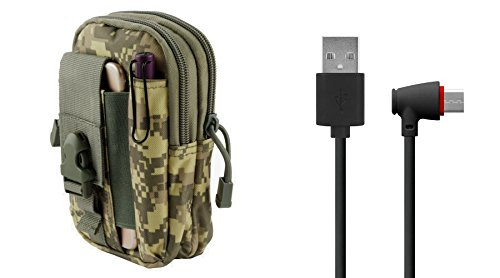 Razer Phone - Bundle: Tactical EDC MOLLE Utility Waist Pack Holder Pouch (ACU Camo),  90 Degree / Right Angle  USB Type C (USB-C) Cable  4 Foot , Atom Cloth