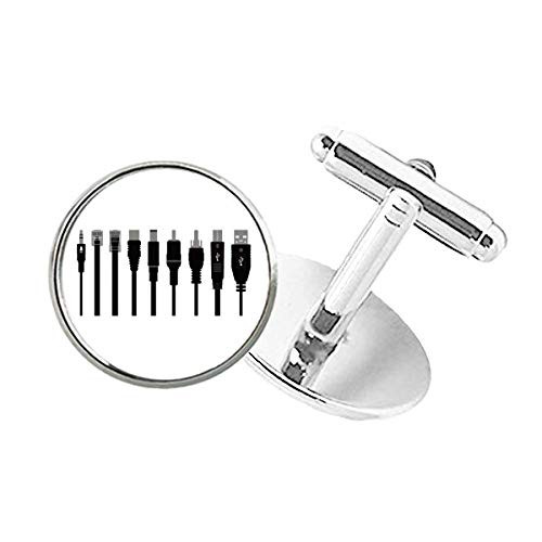 DIYthinker Black Plug Charging Cable Pattern Round Button Cuff Clip Stud Cufflinks