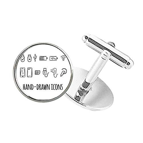 DIYthinker Plug Socket Charging Cable Pattern Round Button Cuff Clip Stud Cufflinks