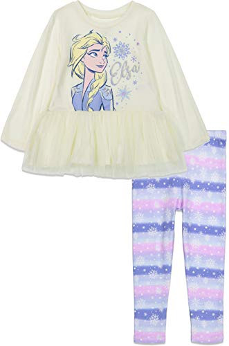 Disney Frozen Elsa Toddler Girls Long Sleeve Shirt  and  Leggings Set White 4T