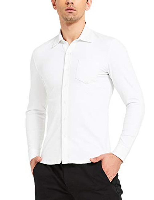 Safort Men's Basic Stretch Button Down Shirt with Long Sleeve Slim Fit Dress Shirt, White XXL Safort Men's Basic Stretch Button Down Shirt with Long Sleeve Slim Fit Dress Shirt, White XXL