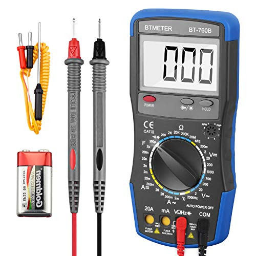 BTMETER Digital Multimeter BT-760B,AC DC Avometer Voltage Current Meter DMM for Volt Ohm Amp Capacitance Hz Temperature hFE Diode Measure Voltmeter Tester with Backlight