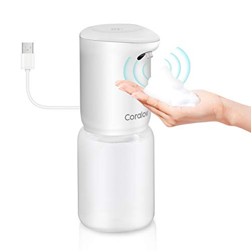 Automatic Soap Dispenser, Coralov USB Rechargeable Foaming Soap Dispenser, Hands-Free Touchless Pump 400ml for Home Bathroom Kitchen Office (White)