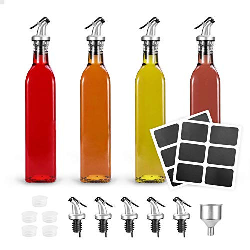 Cozymood Olive Oil Dispenser Bottle, 4 Pack Oil and Vinegar Cruet Glass Bottles with Dispensers 17oz Oil and Vinegar Dispenser Set (Clear)