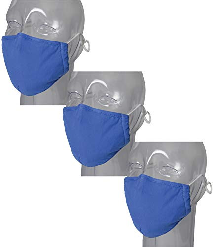 MASKMAKER: Stretch Filtration 3 Layer Breathable Face Mask with Nose Wire Cloth Masks for Women, Adjustable Face Mask Reusable Face Masks Washable Face Mask for Women, Men Adjustable Ear Loops 3 Pack (Adult, Sky Blue)