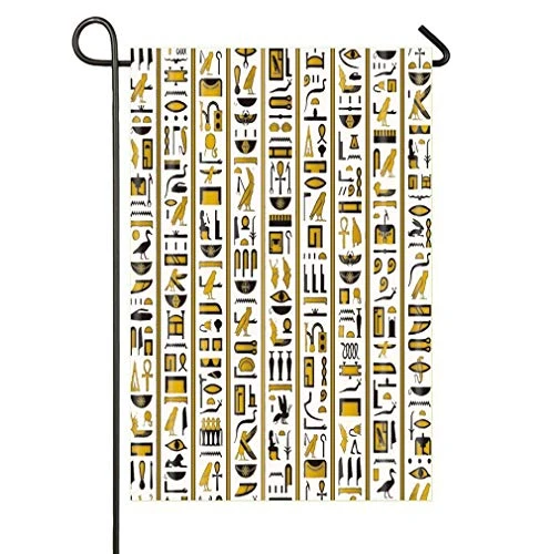 HOOSUNFlagrbfa Ancient Egyptian Hieroglyphs Writing Yellow-Black Color Garden Flag Welcome Decorative Flags for Party Yard and Home Outdoor Decor