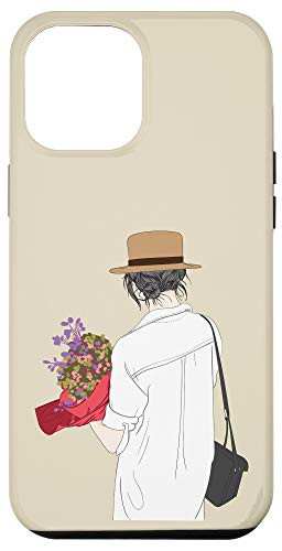 iPhone 12 Pro Max Fashion Portrait Female Drawing Flowers Aesthetic Beige Cute Case