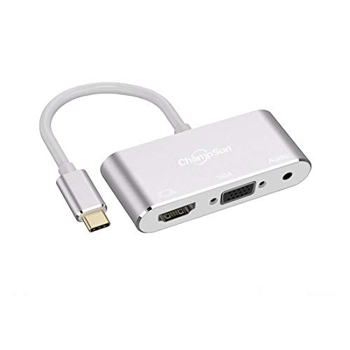 USB C to HDMI VGA Adapter, ChampSun USB C Hub (Thunderbolt 3 Compatible) to HDMI 4KplusVGA Video Converter,Compatible for 2017 New MacBook Pro/Chromebook Pixel/ThinkPad T470 /Samsung Galaxy S8/S8