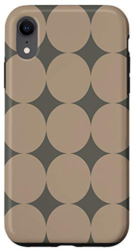 iPhone XR Mid Century Mod Dots Pattern in Forest Green and Brown Tan Case