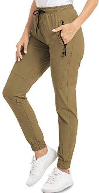 Boladeci Women's Hiking Pants UPF 50plus Sun Protection Lightweight Quick Dry Elastic Waist Water Resistant Outdoor Jogger Pants with Pockets (Khaki)