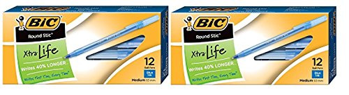 BIC Round Stic Xtra Life Ball Pen, Medium Point (1.0 mm), Blue, 24-Count