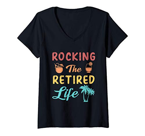 Womens Retirement 2021 Retro vintage Rocking The Retired Life Funny V-Neck T-Shirt