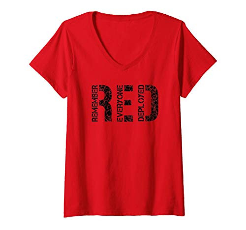 Womens Red Friday Military Veteran - Remember Everyone Deployed V-Neck T-Shirt
