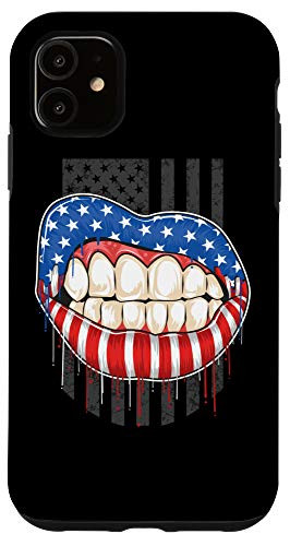 iPhone 11 American USA Flag Mouth Lips Patriotic Stars Stripes Gift Case