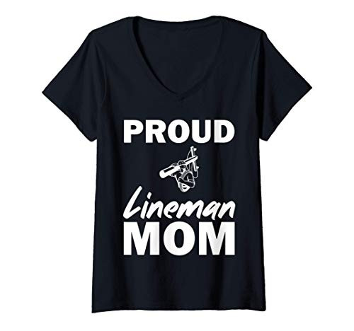 Womens Proud Lineman Mom Electric Cable V-Neck T-Shirt