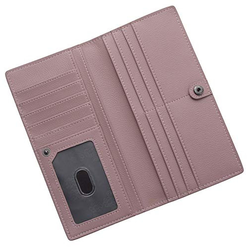 Ultra Slim Thin Leather RFID Blocking Credit Card Holder Bifold Clutch Wallets for Women (Dark Pink)