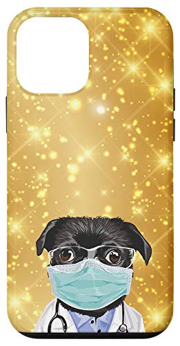 iPhone 12 mini Black Pug In Medical Mask Yellow Star Pattern Case