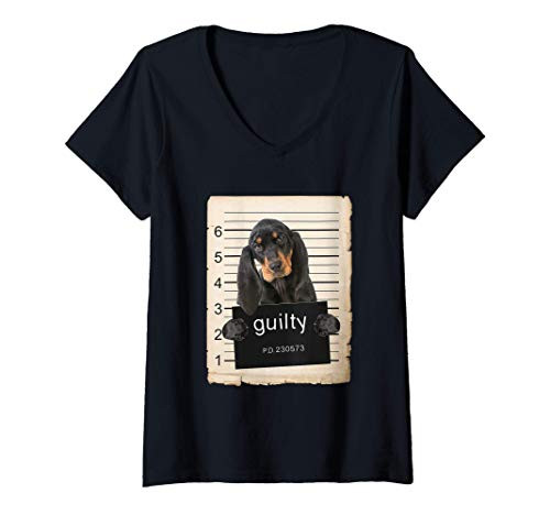 Womens Black and Tan Coonhound Dog mug shot V-Neck T-Shirt