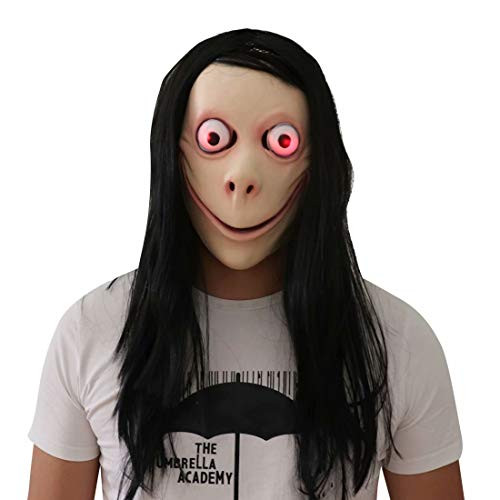 LED Light Up Momo Mask with Long Hair, Latex Creepy Scary Evil Demon Full Head Game Mask Cosplay Halloween Party Costume Props LED Light Up Momo Mask with Long Hair, Latex Creepy Scary Evil Demon Full Head Game Mask Cosplay Halloween Party Costume Props