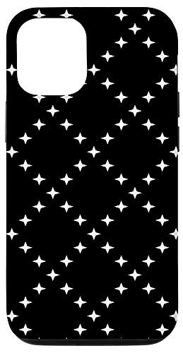 iPhone 12/12 Pro Geometric Pattern White Stars Black Phone Cover Case