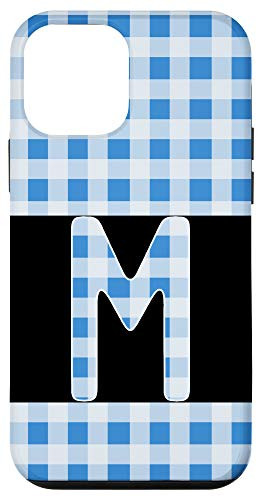 iPhone 12 mini Letter M Initial M Monogram Blue Gingham Plaid Check Pattern Case