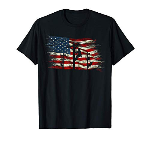 American USA flag Electric Cable gift for Patriotic Lineman T-Shirt