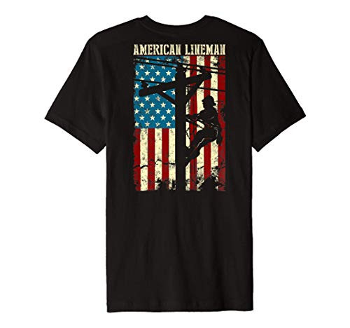 Lineman American flag Electric Cable gift Patriotic Lineman Premium T-Shirt