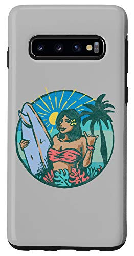 Galaxy S10 Vintage Distressed Surfer Girl Retro 80s Surfing Graphic Case