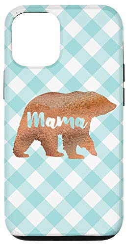 iPhone 12/12 Pro Rose Mama Bear Check Pattern Teal White Case