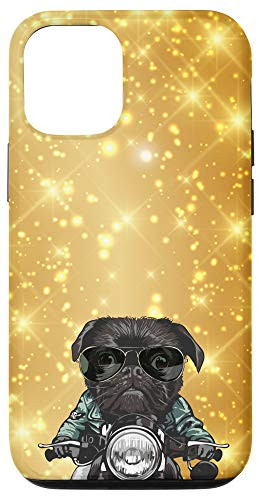 iPhone 12/12 Pro Black Pug Riding Motorcycle Yellow Star Pattern Case