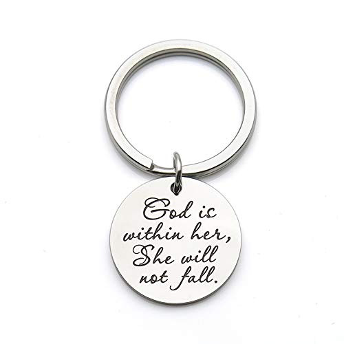 God is Within her she Will not Fall Scripture Quote Keychain Encouragement Bible Verse Gift Stainless Steel Keychain