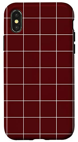 iPhone X/XS Windowpane Check Grid (white/maroon) Case