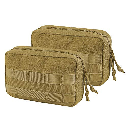 AMYIPO Tactical Molle Admin Pouch Equipment Multi-Purpose EDC Utility Tools Bag Utility Pouches Molle Attachment Military Modular Attachment (Tan - 2pcs)