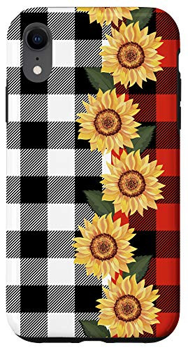 iPhone XR Gingham buffalo plaid Red sunflower Pattern yellow flower Case