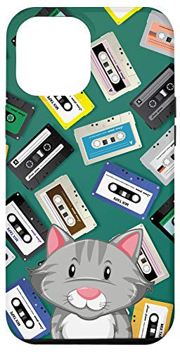 iPhone 12 Pro Max Grey Cat Vintage Retro Cassette Tape Classic Pattern Case