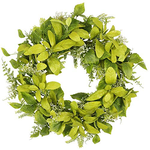 18 inch Greenery Wreath for Front Door Spring and Summer Wreath with Green Leaves Artificial Welcome Door Wreath for Wedding Wall Home Decor