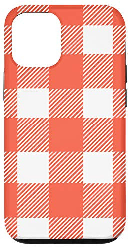 iPhone 12/12 Pro XR Coral Buffalo Plaid Check Fall Checkered Pattern Cute Case