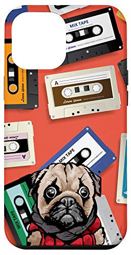 iPhone 12 Pro Max Cartoon Pug Vintage Retro Cassette Tape Pattern Animal Head Case
