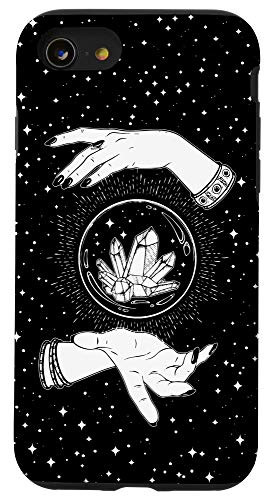 iPhone SE (2020) / 7 / 8 Retro Vintage Witchy Crystal Ball Witch Hands  and  Stars Black Case