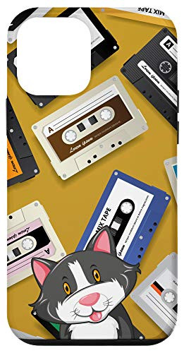 iPhone 12 mini Happy Grey Cat Vintage Retro Mixtape Cassette Tape Pattern Case