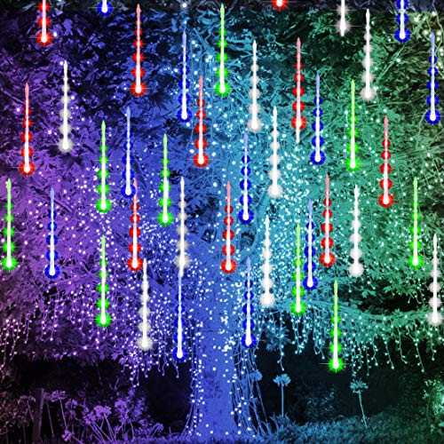 Blissun Falling Rain Lights, Meteor Shower Rain Drop Lights, 30cm 8 Tubes 288 LED Icicle Cascading Snow Falling Lights for Christmas Halloween Garden Trees Wedding Party Decorations (Multicolor)