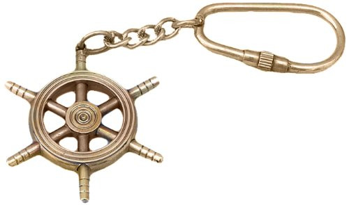 Hampton Nautical  Solid Brass/Copper Ship Wheel Key Chain, 5", Brass