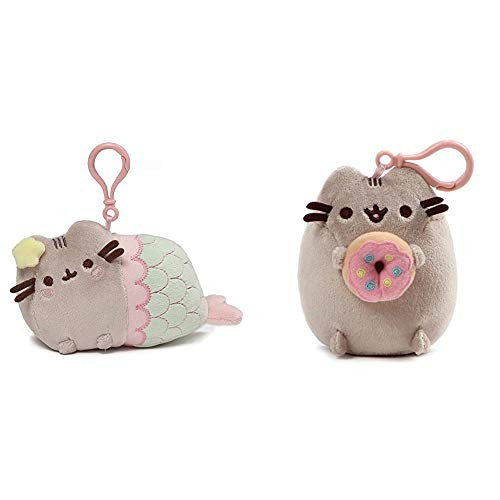 GUND Pusheen Mermaid Star Cat Plush Stuffed Animal Backpack Clip, Multicolor, 4.5 inch Bundle Pusheen Snackable Donut Cat Plush Stuffed Animal Backpack Clip, Gray, 5 inch