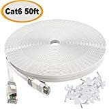 Kingyeboy Cat 6 Ethernet Cable 50 ft Blue - Flat Internet Network LAN Patch Cords  Solid Cat6 High Speed Computer Wire with Clips and  Snagless Rj45 Connectors for Router, Modem (50ft Blue)