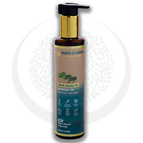 ROOTS AND HERBS Black Sesame Massage Oil - Body Oil Massage Oil for Massage Therapy Massage Lotion Warming Massage Oil Massage Oil Warmer Massage Oils Organic Massage Oil Massage Oil for Couples Skin