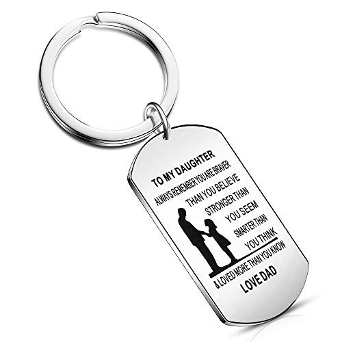 Inspiration Keychain to Son Daughter Gift from Dad Graduation Birthday Family Jewelry Always You are Braver Than You Believe (to My Daughter)
