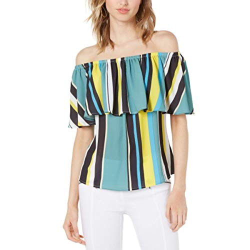 Bar III Striped Off-The-Shoulder Top, Wide Stripe L
